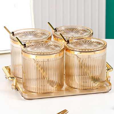 4x fľaše na korenie s viečkami, šetria miesto, ľahko čistiteľná sada fliaš na korenie, organizér na soľ a korenie