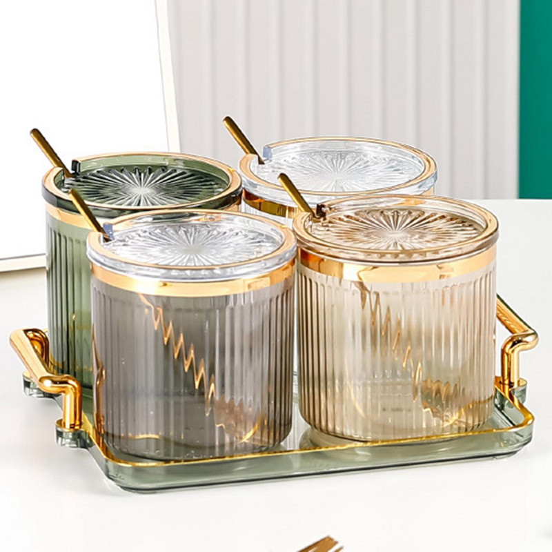 4x fľaše na korenie s viečkami, šetria miesto, ľahko čistiteľná sada fliaš na korenie, organizér na soľ a korenie