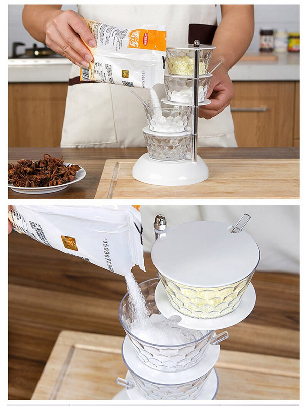 4/5-vrstvový nástroj na korenie, vertikálne otáčajúci sa box na korenie, kuchynská priehľadná sada fliaš na korenie, domáca soľnička, omáčka, pohár na chilli