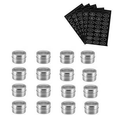 Sada magnetických dóz na korenie s nálepkami, plechovky na korenie z nehrdzavejúcej ocele, nádoba na korenie, korenie, kuchynské korenie, spreje, nástroje