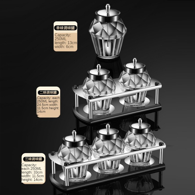 Kosoštvorcový organizér na korenie, kryt na lyžicu, integrovaná sklenená soľnička a korenička, nádoba na cukor pre domácnosť, sada kuchynských pomôcok