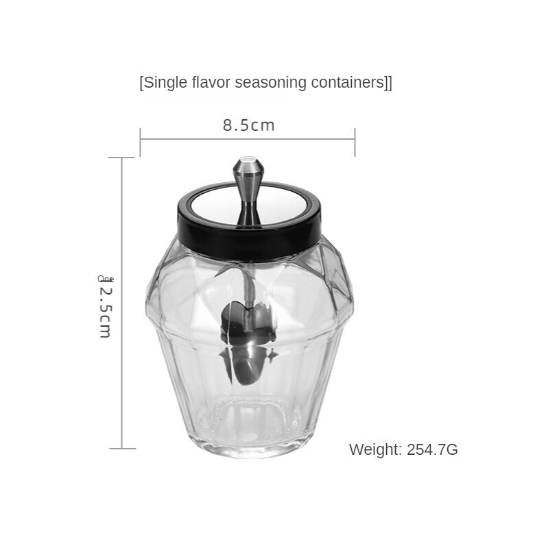 Kosoštvorcový organizér na korenie, kryt na lyžicu, integrovaná sklenená soľnička a korenička, nádoba na cukor pre domácnosť, sada kuchynských pomôcok