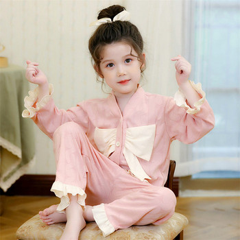 Памучна пижама с дълъг ръкав от две части за момичета