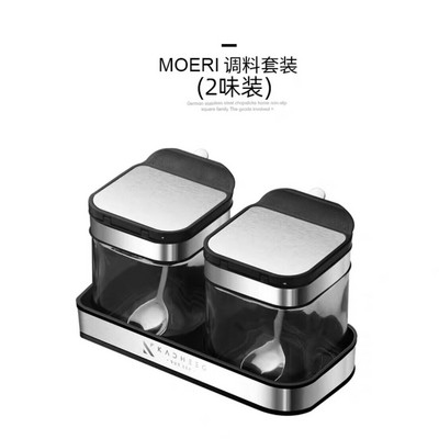 Sada fliaš na korenie z nehrdzavejúcej ocele 304, soľnička s lyžičkou, vlhkoodolná sklenená fľaša na korenie