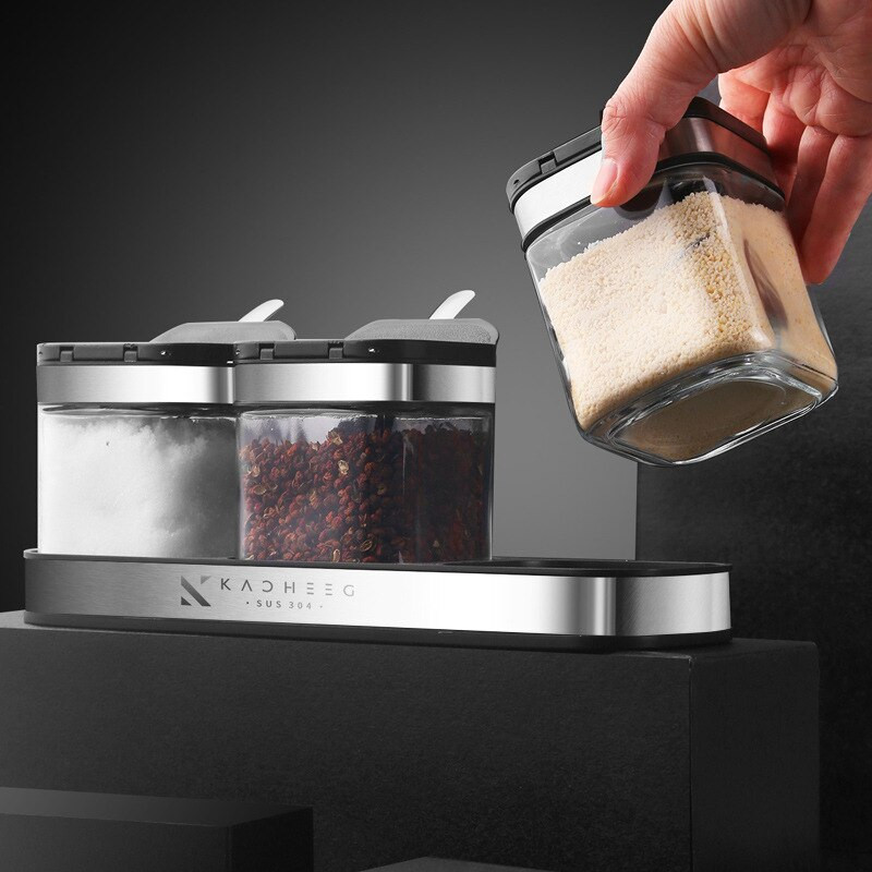 Sada fliaš na korenie z nehrdzavejúcej ocele 304, soľnička s lyžičkou, vlhkoodolná sklenená fľaša na korenie