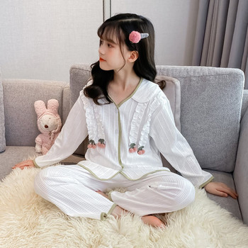 Βαμβακερές πιτζάμες άνοιξης-φθινοπώρου με βολάν για κορίτσια