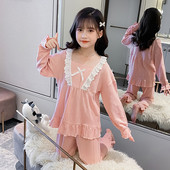 Pidžama za djevojčice, dvodijelne hlače i bluza s čipkom