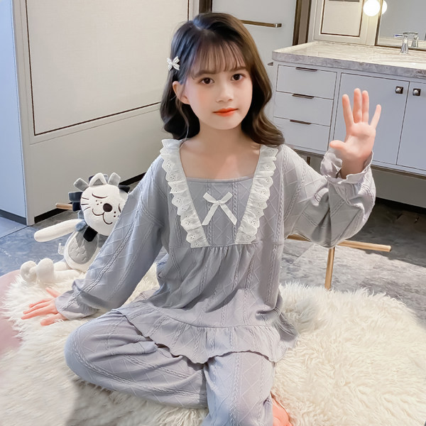 Pidžama za djevojčice, dvodijelne hlače i bluza s čipkom