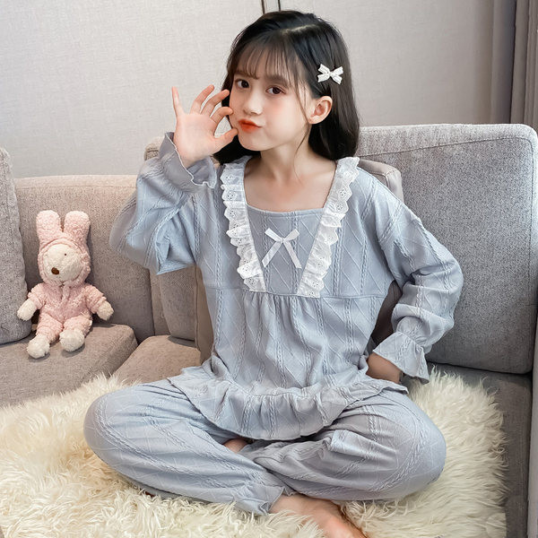 Pidžama za djevojčice, dvodijelne hlače i bluza s čipkom