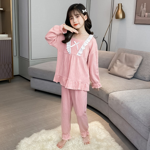 Pidžama za djevojčice, dvodijelne hlače i bluza s čipkom