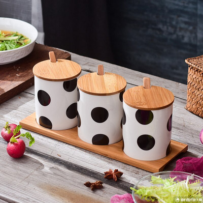 „Polka Dot“ keramikos prieskonių talpykla, prieskonių stiklainis, kombinuotas virtuvės prieskonių dėžutė „Nordic“ druskos plaktuvas – buitinės virtuvės reikmenys