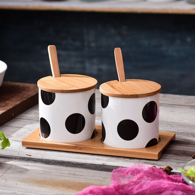 „Polka Dot“ keramikos prieskonių talpykla, prieskonių stiklainis, kombinuotas virtuvės prieskonių dėžutė „Nordic“ druskos plaktuvas – buitinės virtuvės reikmenys