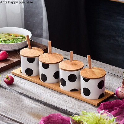 „Polka Dot“ keramikos prieskonių talpykla, prieskonių stiklainis, kombinuotas virtuvės prieskonių dėžutė „Nordic“ druskos plaktuvas – buitinės virtuvės reikmenys