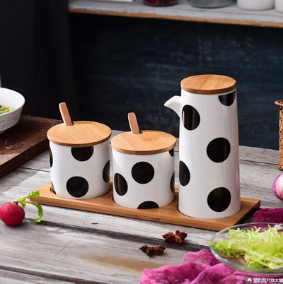 „Polka Dot“ keramikos prieskonių talpykla, prieskonių stiklainis, kombinuotas virtuvės prieskonių dėžutė „Nordic“ druskos plaktuvas – buitinės virtuvės reikmenys