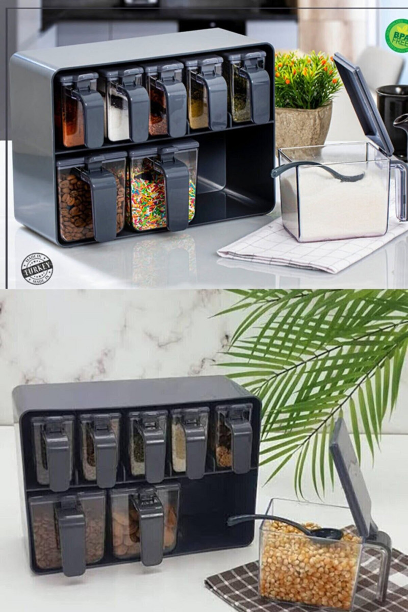 8 vnt. Skaidrus prieskonių indelio rinkinys Druskos ir pipirų prieskonių buteliukas spalvingas dangtelis virtuvės prieskonių kruopų laikymo talpyklos prieskonių lentynėlė