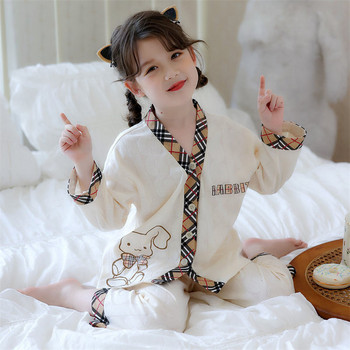Детска пижама за момичета от две части - с бродерия