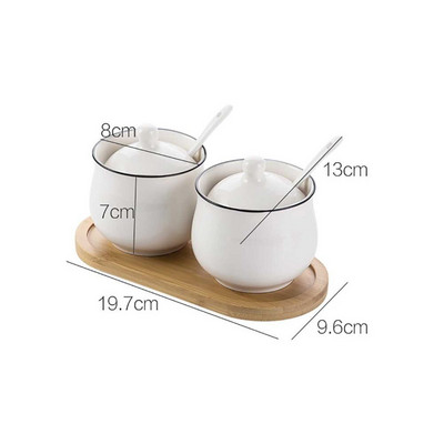 Kreatívna keramická fľaša na korenie, miska na cukor a soľ, sada korenia s lyžičkou a bambusovým stojanom, kuchynská nádoba na odkladanie