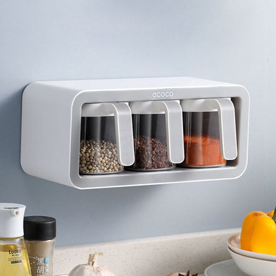 Nástenný držiak na korenie, cukor, soľ, korenie, stojan na korenie, plastové úložné boxy na korenie, držiak na korenie, kuchynské doplnky