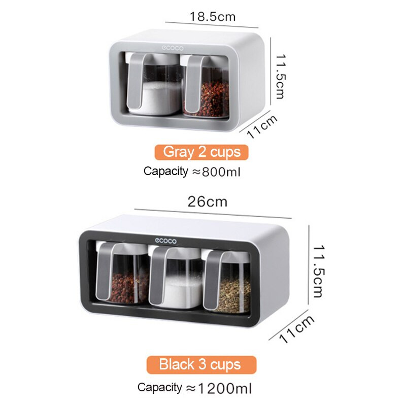Nástenný držiak na korenie, cukor, soľ, korenie, stojan na korenie, plastové úložné boxy na korenie, držiak na korenie, kuchynské doplnky