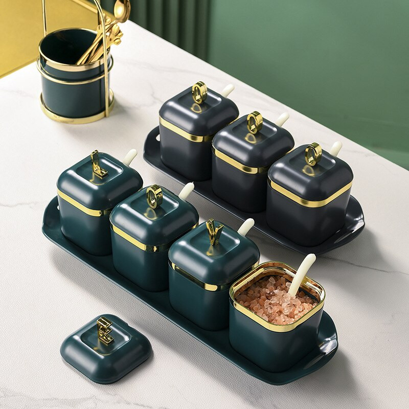Ľahká luxusná pozlátená sada koreniacich boxov, vlhkoodolná koreniaca box, koreniaca fľaša, koreniaca fľaša, kuchynské potreby