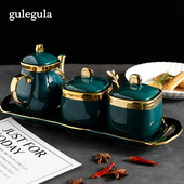 Kerámia fűszeres tégelyek készletek olaj szójaszósz ecet fűszeres üveg cukor tartály Só bors shakerek konyhai kiegészítők rendszerező