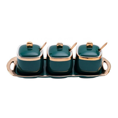 Kerámia fűszeres tégelyek készletek olaj szójaszósz ecet fűszeres üveg cukor tartály Só bors shakerek konyhai kiegészítők rendszerező