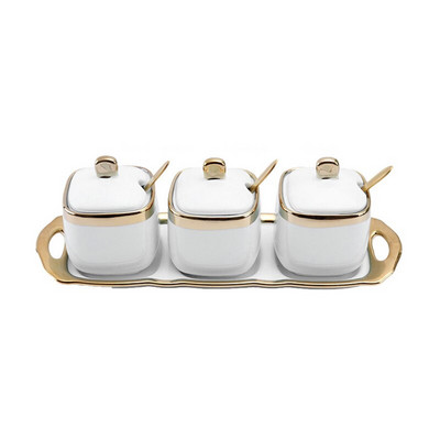 Kerámia fűszeres tégelyek készletek olaj szójaszósz ecet fűszeres üveg cukor tartály Só bors shakerek konyhai kiegészítők rendszerező