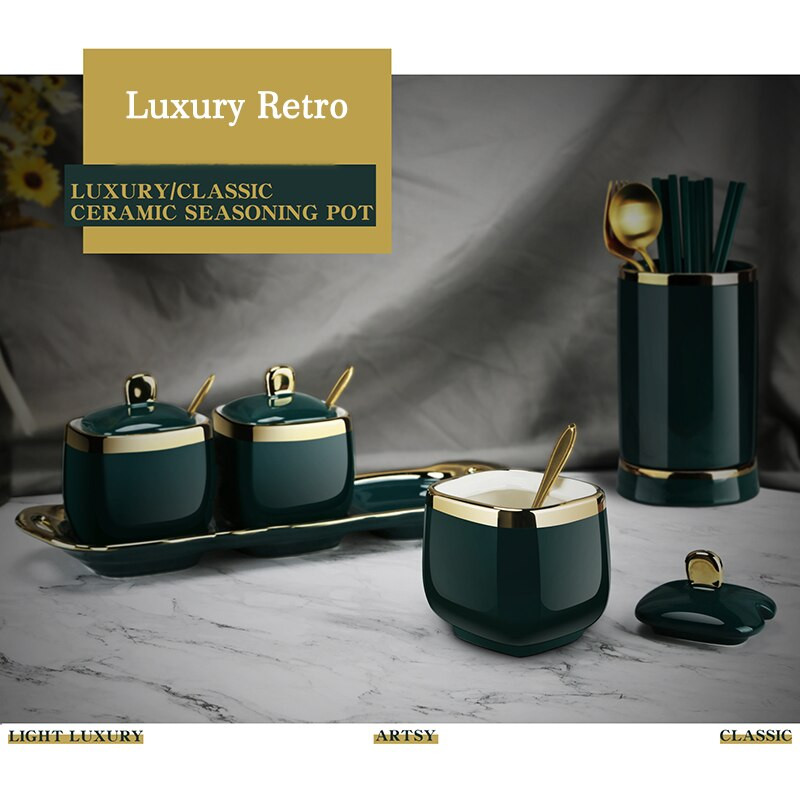 Kerámia fűszeres tégelyek készletek olaj szójaszósz ecet fűszeres üveg cukor tartály Só bors shakerek konyhai kiegészítők rendszerező