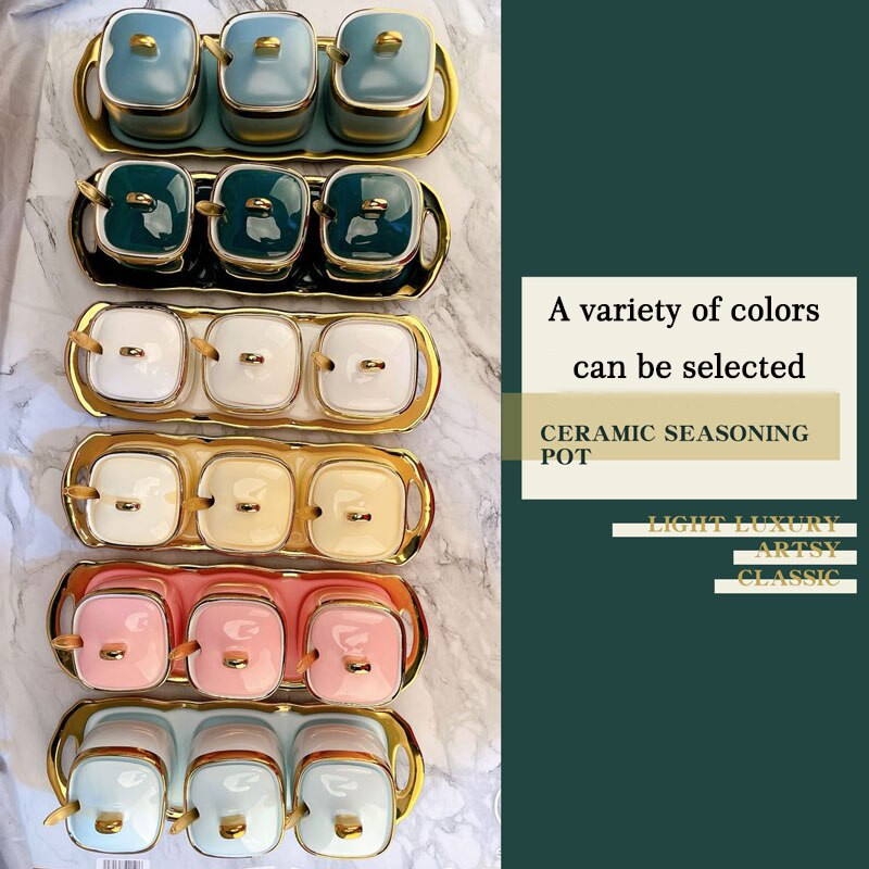 Kerámia fűszeres tégelyek készletek olaj szójaszósz ecet fűszeres üveg cukor tartály Só bors shakerek konyhai kiegészítők rendszerező