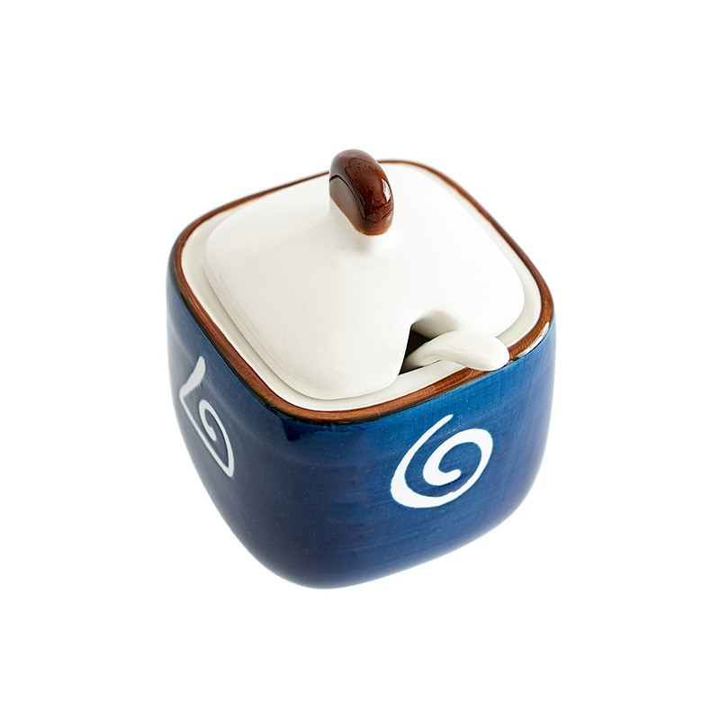 Japonská keramická korenie nádržka na korenie, kuchynská korenie, soľ a cukor/korenie nádoba s podnosom a lyžicou nádoba na korenie poháre