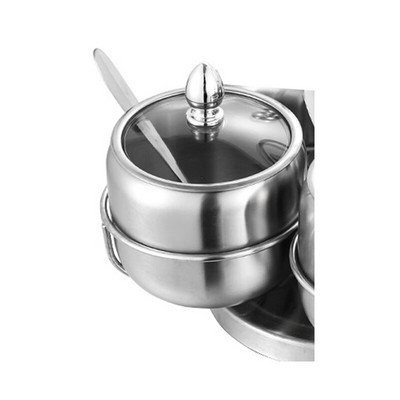 Sada korenín z nehrdzavejúcej ocele 304, nádoba na soľ a korenie, kuchynský koreňový hrniec s lyžicou a viečkom, koreninový hrniec s držiakom
