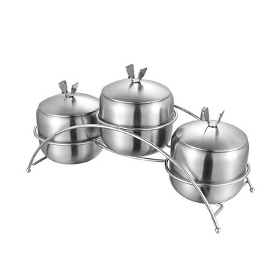 Sada korenín z nehrdzavejúcej ocele 304, nádoba na soľ a korenie, kuchynský koreňový hrniec s lyžicou a viečkom, koreninový hrniec s držiakom