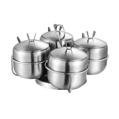 Sada korenín z nehrdzavejúcej ocele 304, nádoba na soľ a korenie, kuchynský koreňový hrniec s lyžicou a viečkom, koreninový hrniec s držiakom