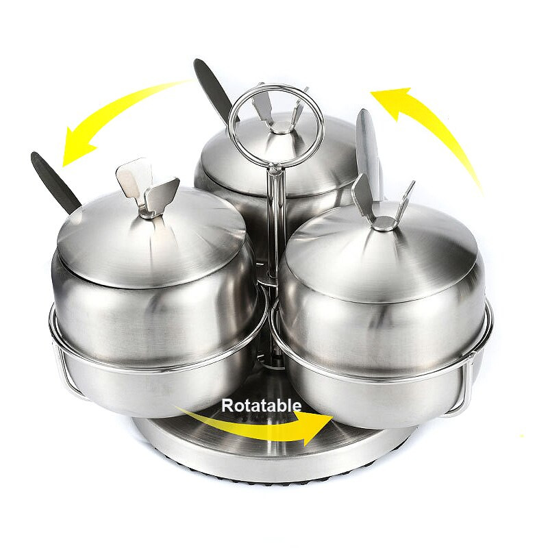 Sada korenín z nehrdzavejúcej ocele 304, nádoba na soľ a korenie, kuchynský koreňový hrniec s lyžicou a viečkom, koreninový hrniec s držiakom