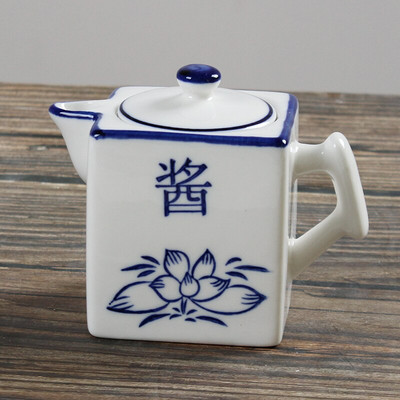 Čínske klasické keramické soľničky a koreničky, modré a biele porcelánové dózy na korenie, sada nádob na korenie v kuchyni