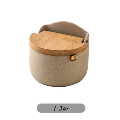 Virtuvinis keramikinis indelis porcelianinis prieskonių indelis, molinis pagardų laikymo butelis, indelis, skirtas druskai, cukrui, prieskoniams su šaukšto dangteliu