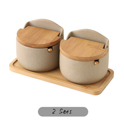 Virtuvinis keramikinis indelis porcelianinis prieskonių indelis, molinis pagardų laikymo butelis, indelis, skirtas druskai, cukrui, prieskoniams su šaukšto dangteliu