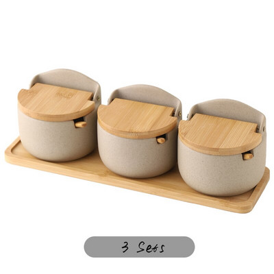 Virtuvinis keramikinis indelis porcelianinis prieskonių indelis, molinis pagardų laikymo butelis, indelis, skirtas druskai, cukrui, prieskoniams su šaukšto dangteliu