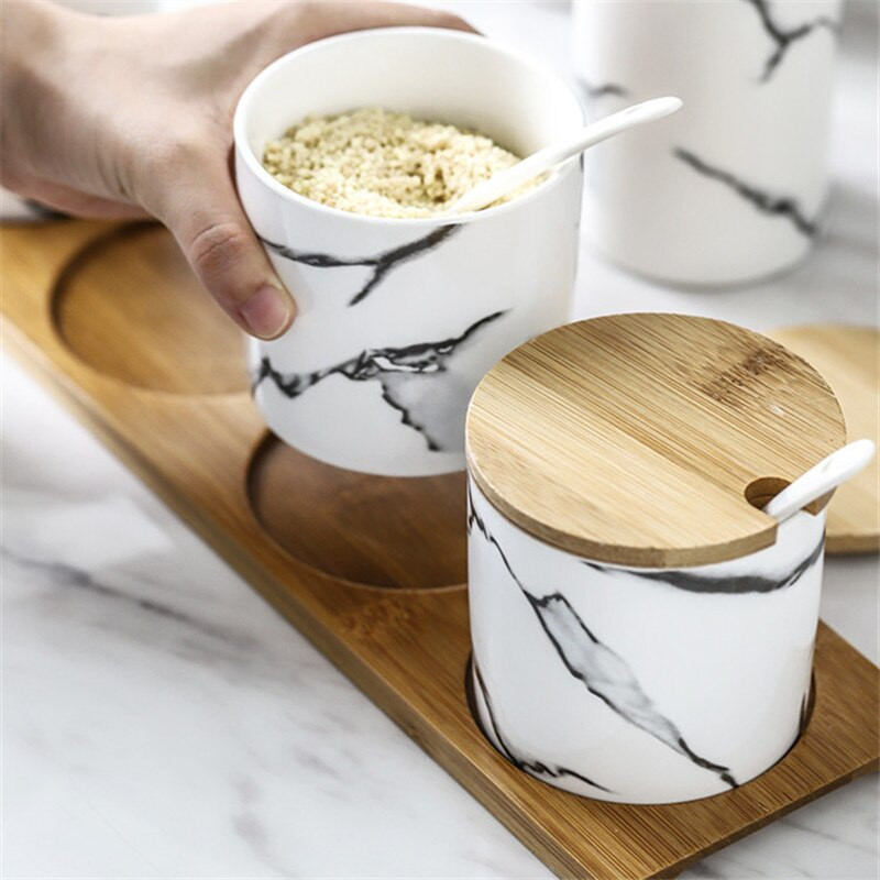 Severské keramické mramorované dózy na korenie, fľaša na korenie, cukornička, soľnička, korenička, kuchynská sójová omáčka, ocot, hrniec na paličky.