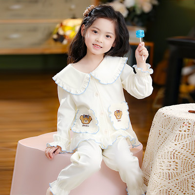 Pavasario rudens pižama su siuvinėjimu mergaitėms