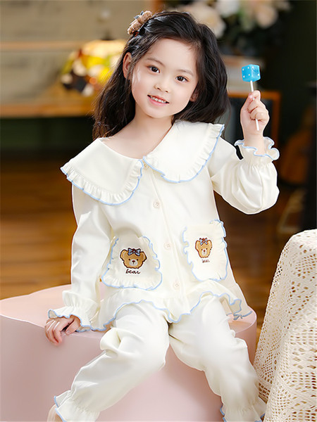 Pavasario rudens pižama su siuvinėjimu mergaitėms