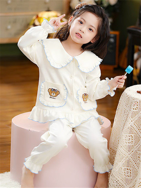 Pavasario rudens pižama su siuvinėjimu mergaitėms