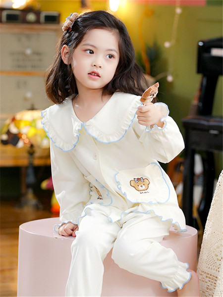 Pavasario rudens pižama su siuvinėjimu mergaitėms