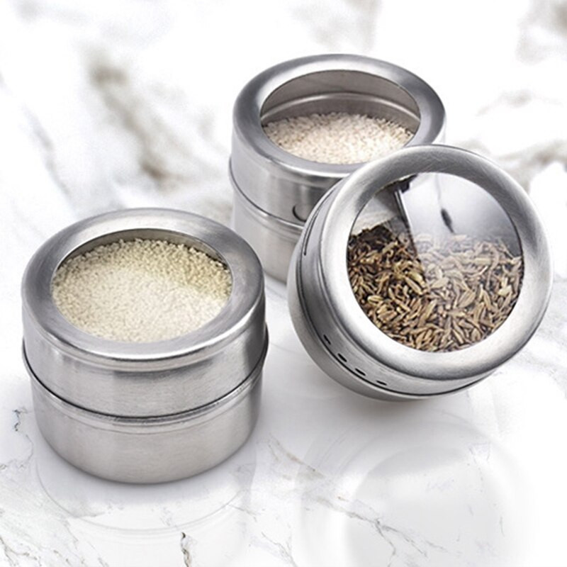 Mágneses fűszeres tégely állványos rozsdamentes acél fűszerszósz tároló edény Fűszeres üveg Fűszerdobozok Konyhai fűszerezés