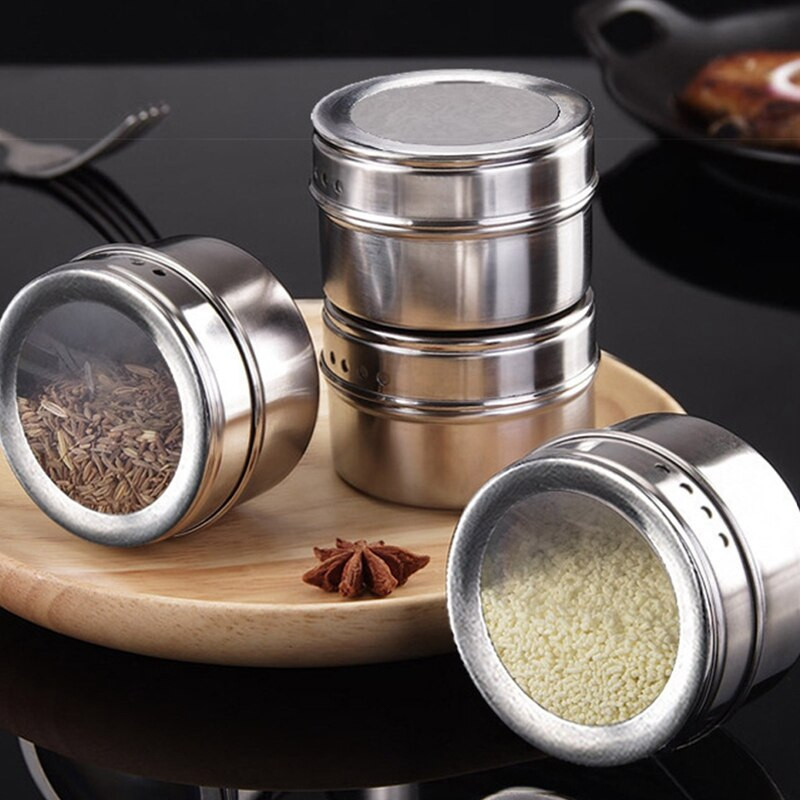 Mágneses fűszeres tégely állványos rozsdamentes acél fűszerszósz tároló edény Fűszeres üveg Fűszerdobozok Konyhai fűszerezés