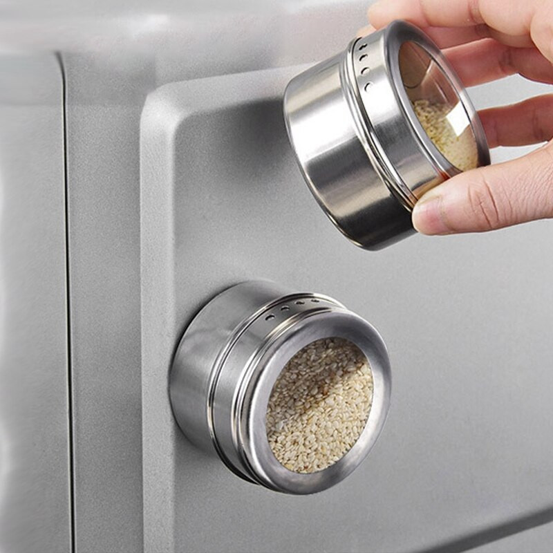 Mágneses fűszeres tégely állványos rozsdamentes acél fűszerszósz tároló edény Fűszeres üveg Fűszerdobozok Konyhai fűszerezés