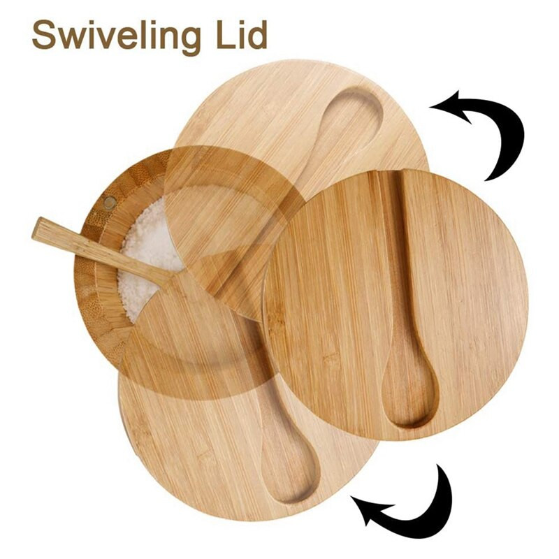 Bambusová koreniaca krabička s otočným vekom lyžičky, bambusový koreniaci kvetináč s magnetickou prísavkou, koreniaci kvetináč s jednou bunkovou soľničkou