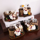 Ornament na fľašu s korením - soška šéfkuchára, držiak na soľ a korenie, živicové remeslá, dekoratívne ozdoby, kuchynské dekorácie do domácnosti T21C