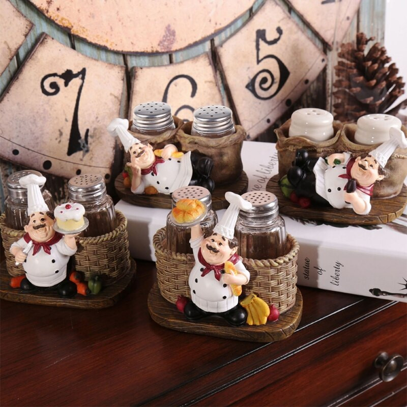 Ornament na fľašu s korením - soška šéfkuchára, držiak na soľ a korenie, živicové remeslá, dekoratívne ozdoby, kuchynské dekorácie do domácnosti T21C
