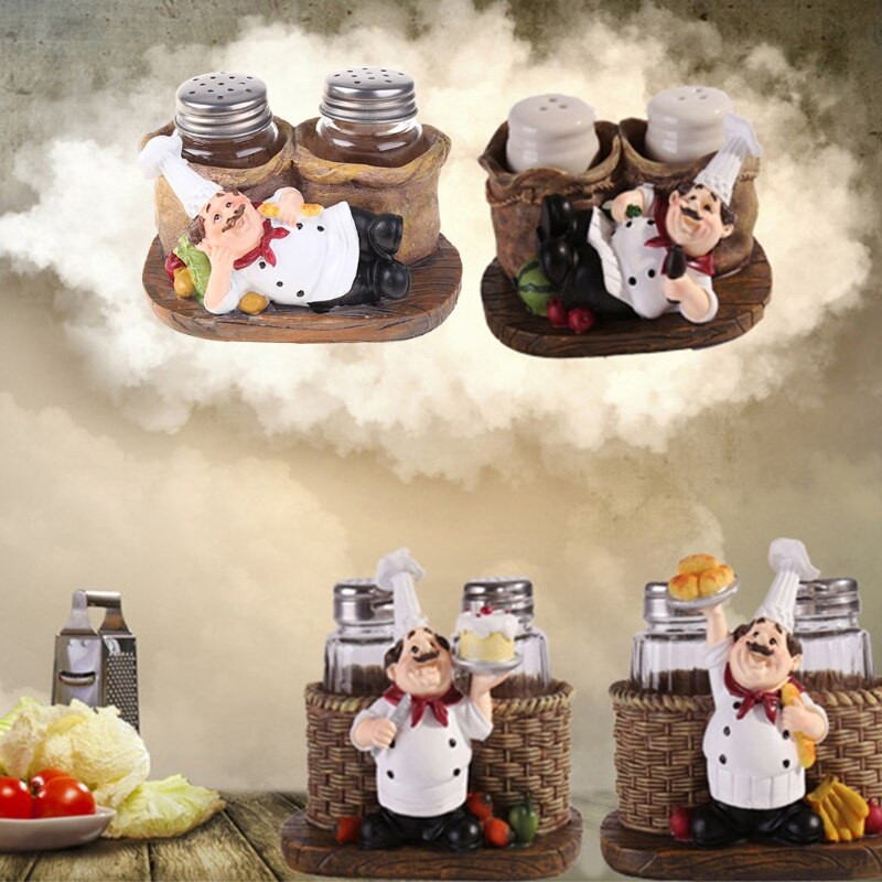 Ornament na fľašu s korením - soška šéfkuchára, držiak na soľ a korenie, živicové remeslá, dekoratívne ozdoby, kuchynské dekorácie do domácnosti T21C